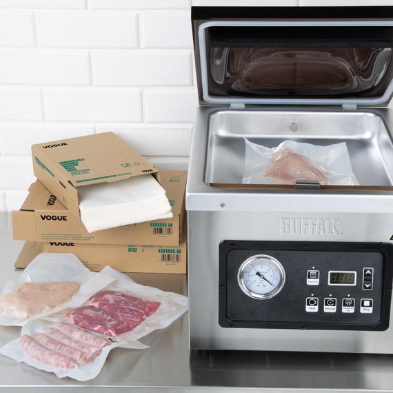 Vogue kompostierbare Kammer-Vakuumverpackungsbeutel 150x350mm (100 Stück) 6 Vogue kompostierbare Kammer-Vakuumverpackungsbeutel 150x350mm (100 Stück)