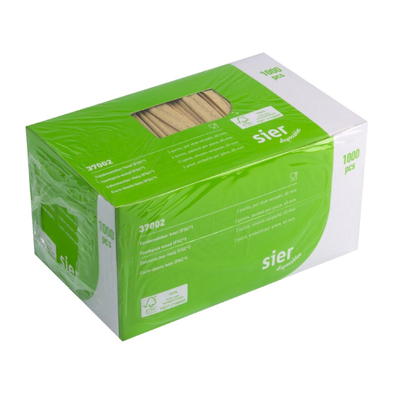 Sier Einwegartikel FSC® Zahnstocher Holz 2 Spitzen einzeln verpackt 65mm (Box 1000 Stück) 1 Sier Einwegartikel FSC® Zahnstocher Holz 2 Spitzen einzeln verpackt 65mm (Box 1000 Stück)