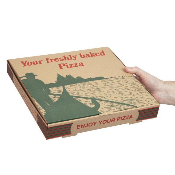 Kompostierbare Pizzakartons mit Gondola Design 30cm (100 Stück) 4 Kompostierbare Pizzakartons mit Gondola Design 30cm (100 Stück)