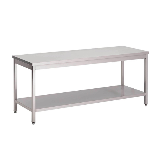 Gastro M Arbeitstisch aus Edelstahl mit Regalboden 70cm Gastro M Arbeitstisch aus Edelstahl mit Regalboden 70cm