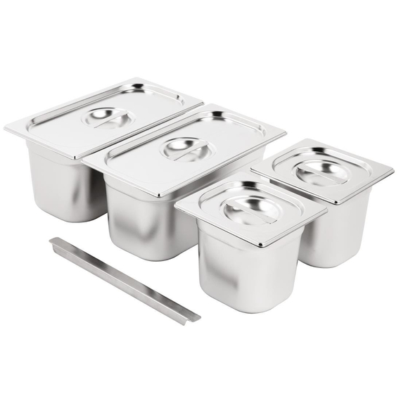Vogue Edelstahl Gastronorm Behälter Set 2x 1/3 2x 1/6 Mit Deckeln 5 Vogue Edelstahl Gastronorm Behälter Set 2x 1/3 2x 1/6 Mit Deckeln