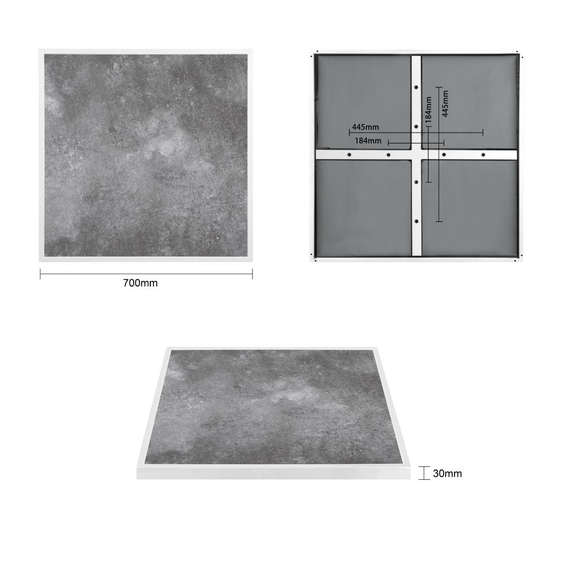 Bolero Outdoor-Tischplatte aus gehärtetem Glas mit dunklem Steineffekt und weißem Rand ¿ 700 mm 5 Bolero Outdoor-Tischplatte aus gehärtetem Glas mit dunklem Steineffekt und weißem Rand ¿ 700 mm