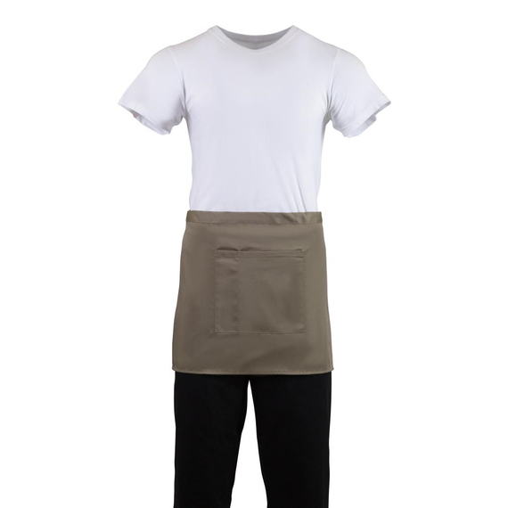Weißes kurzes Bistro-Schürze Tan 7 Weißes kurzes Bistro-Schürze Tan