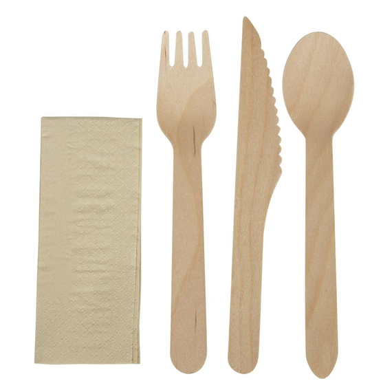 eGreen Einzeln in Kraftpapier verpacktes 4-in-1-Holzbesteck-Set (250 Stück) eGreen Einzeln in Kraftpapier verpacktes 4-in-1-Holzbesteck-Set (250 Stück)