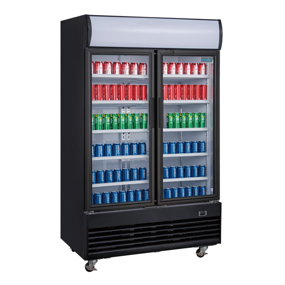 Polar G-Serie Kühlvitrine mit Schwenktür und Leuchtkasten 950Ltr Schwarz Polar G-Serie Kühlvitrine mit Schwenktür und Leuchtkasten 950Ltr Schwarz