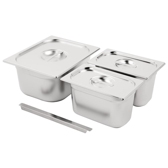 Vogue Edelstahl Gastronorm Set 1/2 und 2x 1/4 mit Deckeln 1 Vogue Edelstahl Gastronorm Set 1/2 und 2x 1/4 mit Deckeln