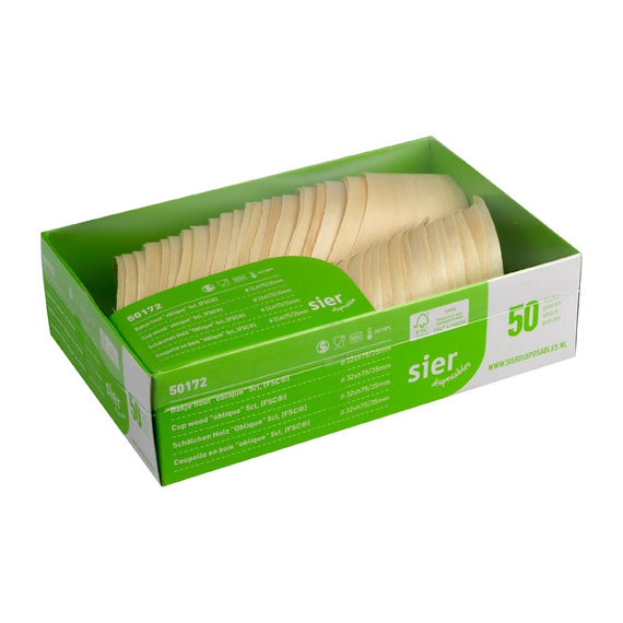 Sier Einwegbecher Holz schräg 5cl. (FSC®) ø32 x h75/35mm (50 Stück) 2 Sier Einwegbecher Holz schräg 5cl. (FSC®) ø32 x h75/35mm (50 Stück)