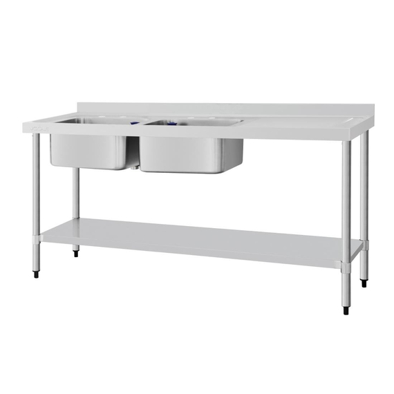 Vogue Edelstahlspüle Doppelwaschbecken Abtropffläche links und rechts 180x60cm Vogue Edelstahlspüle Doppelwaschbecken Abtropffläche links und rechts 180x60cm