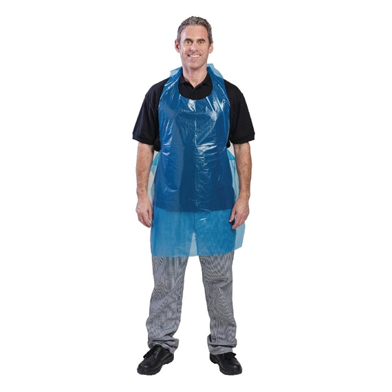 Einwegschürze aus Polyethylen blau 14,5 Mikron (100 Stück) 1 Einwegschürze aus Polyethylen blau 14,5 Mikron (100 Stück)