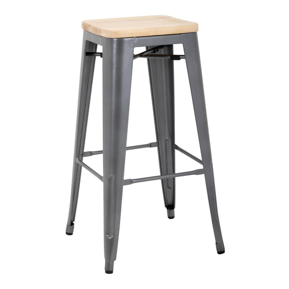 Bolero Bistro Barhocker aus Stahl mit Holzsitz - grau (4 Stück) 1 Bolero Bistro Barhocker aus Stahl mit Holzsitz - grau (4 Stück)
