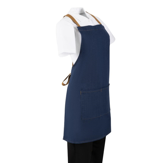 Southside Schürze in kurzer Länge mit X-Rücken Denim Blau mit Tan-Trägern 1 Southside Schürze in kurzer Länge mit X-Rücken Denim Blau mit Tan-Trägern