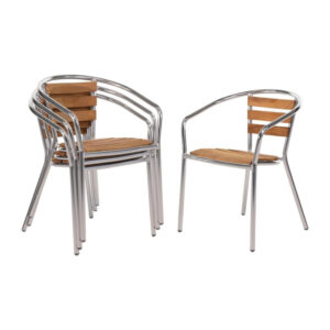 Bolero Aluminium Bistrostühle mit Rückenlehne aus Eschenholz (4 Stück)