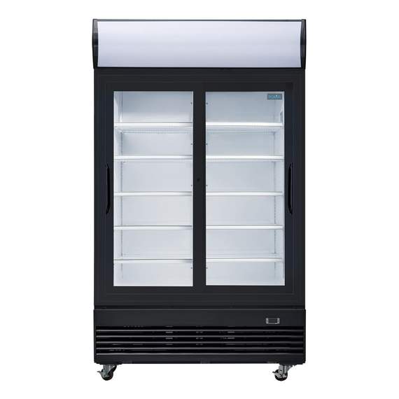 Polar G-Serie Kühlvitrinenmit mit Schiebetüren und Leuchtkasten 950Ltr Schwarz 2 Polar G-Serie Kühlvitrinenmit mit Schiebetüren und Leuchtkasten 950Ltr Schwarz