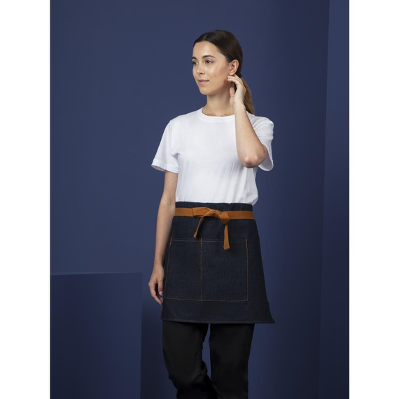 Southside kurze Bistroschürze Denim blau mit hellbraunen Bändern 6 Southside kurze Bistroschürze Denim blau mit hellbraunen Bändern