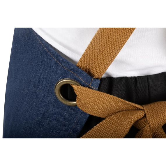 Southside Schürze in kurzer Länge mit X-Rücken Denim Blau mit Tan-Trägern 6 Southside Schürze in kurzer Länge mit X-Rücken Denim Blau mit Tan-Trägern