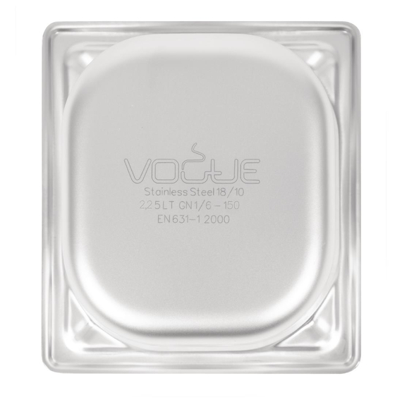 Vogue Strapazierfähiger GN-Behälter 1/6 Edelstahl 150mm 4 Vogue Strapazierfähiger GN-Behälter 1/6 Edelstahl 150mm