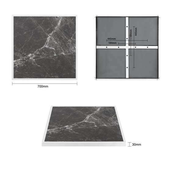 Bolero Dark Granite Effect Outdoor-Tischplatte aus gehärtetem Glas, weiße Zierleiste, 700 mm 5 Bolero Dark Granite Effect Outdoor-Tischplatte aus gehärtetem Glas, weiße Zierleiste, 700 mm