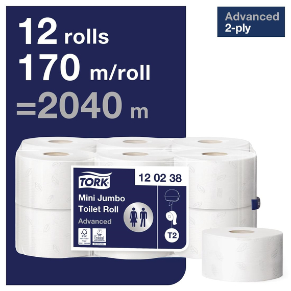 Tork Mini Jumbo Toilettenpapier 2-lagig (12 Stück) 1 Tork Mini Jumbo Toilettenpapier 2-lagig (12 Stück)