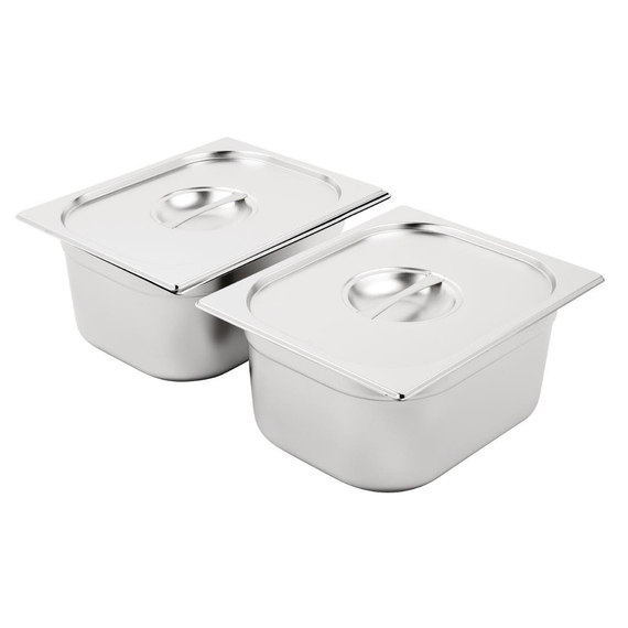Vogue Edelstahl Gastronorm Schalen Set 2 x 1/2 Mit Deckeln 1 Vogue Edelstahl Gastronorm Schalen Set 2 x 1/2 Mit Deckeln