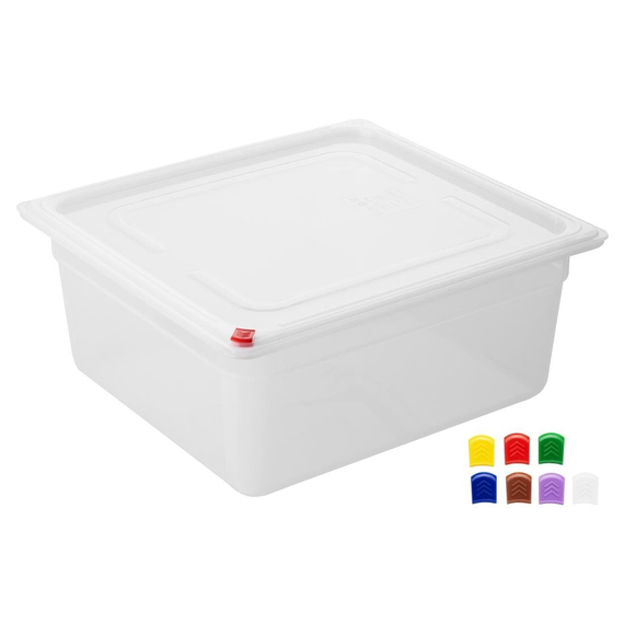 Hygiplas Click PP GN-Behälter 2/3 mit Deckel & 7 farbigen Clips 150mm 12Ltr (4 Stück) Hygiplas Click PP GN-Behälter 2/3 mit Deckel & 7 farbigen Clips 150mm 12Ltr (4 Stück)