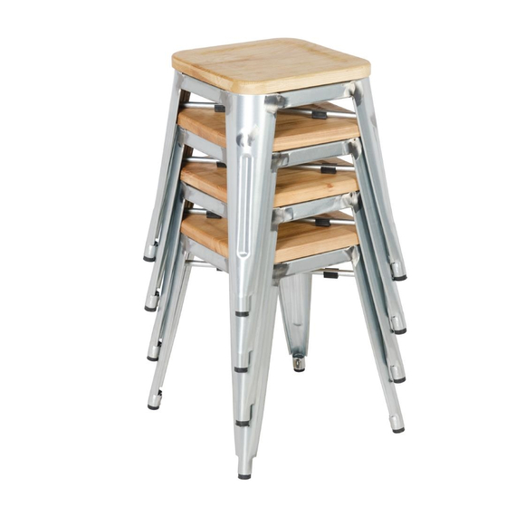 Bolero Bistro Stuhl aus verzinktem Stahl mit Holzsitz (4 Stück) 4 Bolero Bistro Stuhl aus verzinktem Stahl mit Holzsitz (4 Stück)