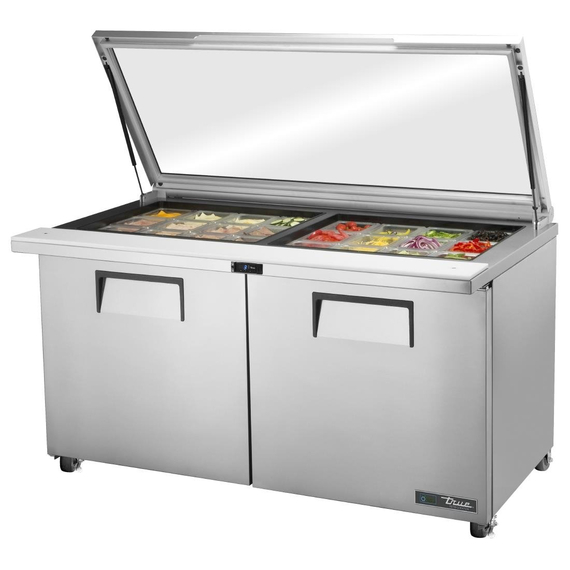 True Kühlschrank mit Glasdeckel für die Zubereitungstheke TSSU-60-24M-B-ST-FGLID True Kühlschrank mit Glasdeckel für die Zubereitungstheke TSSU-60-24M-B-ST-FGLID