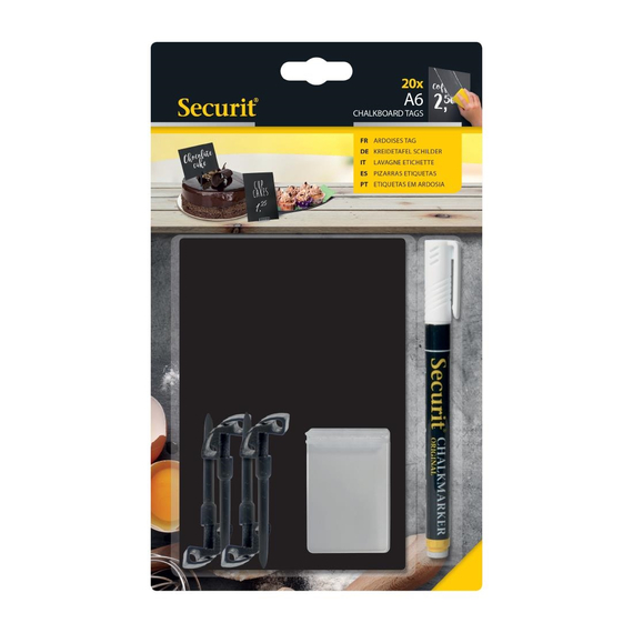 Securit Tafelschilder A6 mit Kreidemarker 4 Spitzen- und 2 Klarsichthalter (20 Stück) 2 Securit Tafelschilder A6 mit Kreidemarker 4 Spitzen- und 2 Klarsichthalter (20 Stück)