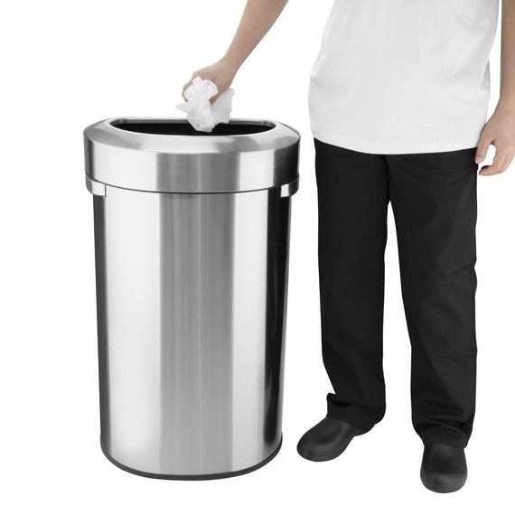 Bolero 'D' Form Gebürsteter Stahl Mülleimer mit offenem Deckel 86Ltr 5 Bolero 'D' Form Gebürsteter Stahl Mülleimer mit offenem Deckel 86Ltr