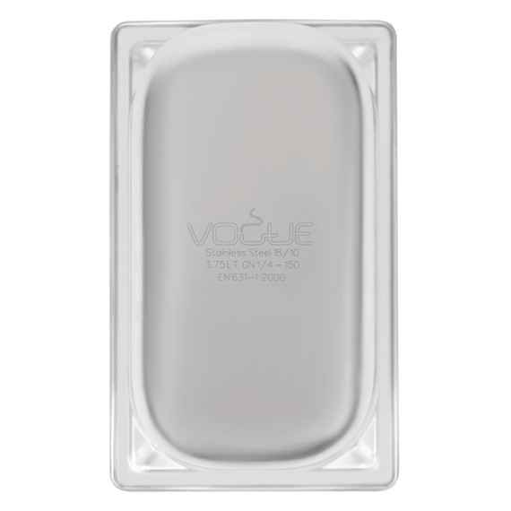 Vogue Strapazierfähiger GN-Behälter 1/4 Edelstahl 150mm 5 Vogue Strapazierfähiger GN-Behälter 1/4 Edelstahl 150mm