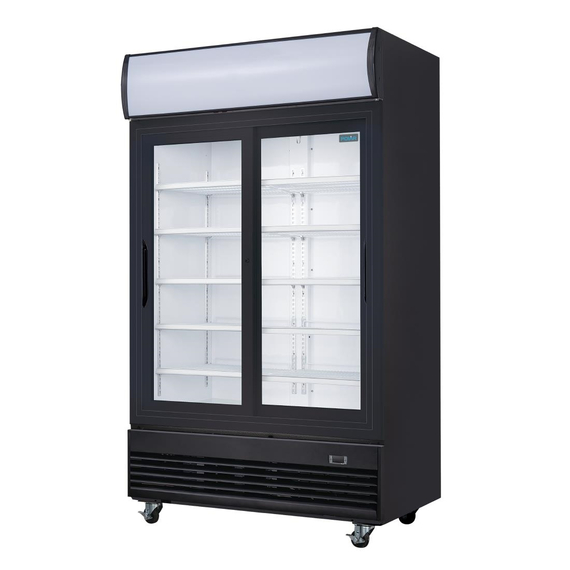 Polar G-Serie Kühlvitrinenmit mit Schiebetüren und Leuchtkasten 950Ltr Schwarz 1 Polar G-Serie Kühlvitrinenmit mit Schiebetüren und Leuchtkasten 950Ltr Schwarz