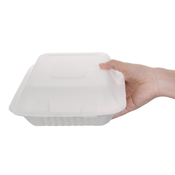Fiesta Compostable kompostierbare Menüboxen aus Bagasse mit Klappdeckel 22,3cm (200 Stück) 5 Fiesta Compostable kompostierbare Menüboxen aus Bagasse mit Klappdeckel 22,3cm (200 Stück)