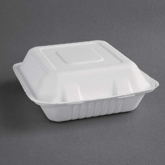 Fiesta Compostable kompostierbare Menüboxen aus Bagasse mit Klappdeckel 22,3cm (200 Stück) 2 Fiesta Compostable kompostierbare Menüboxen aus Bagasse mit Klappdeckel 22,3cm (200 Stück)
