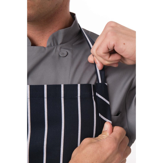 Chef Works Premium Woven Bib Apron Marineblau und Weiß gestreift 2 Chef Works Premium Woven Bib Apron Marineblau und Weiß gestreift