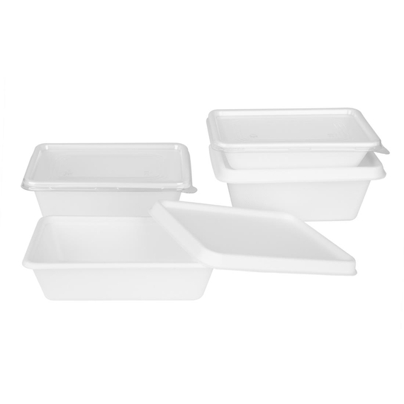 Fiesta Recycelbare PET-Deckel für Bagasse-Behälterbasen (100 Stück) 2 Fiesta Recycelbare PET-Deckel für Bagasse-Behälterbasen (100 Stück)
