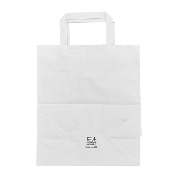 Fiesta Recycelbare Papiertragetaschen mit Flachgriff Weiß Groß (250 Stück) Fiesta Recycelbare Papiertragetaschen mit Flachgriff Weiß Groß (250 Stück)