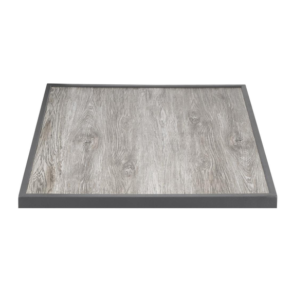 Bolero-Tischplatte aus gehärtetem Glas mit Holzmaserungseffekt für den Außenbereich, graue Zierleiste, 700 mm Bolero-Tischplatte aus gehärtetem Glas mit Holzmaserungseffekt für den Außenbereich, graue Zierleiste, 700 mm