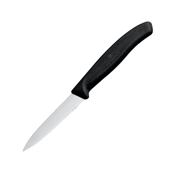Victorinox Schälmesser Spitz Wellenschliff 8cm Schwarz Victorinox Schälmesser Spitz Wellenschliff 8cm Schwarz