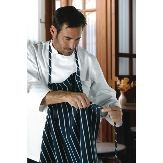 Chef Works Premium Woven Bib Apron Marineblau und Weiß gestreift 6 Chef Works Premium Woven Bib Apron Marineblau und Weiß gestreift