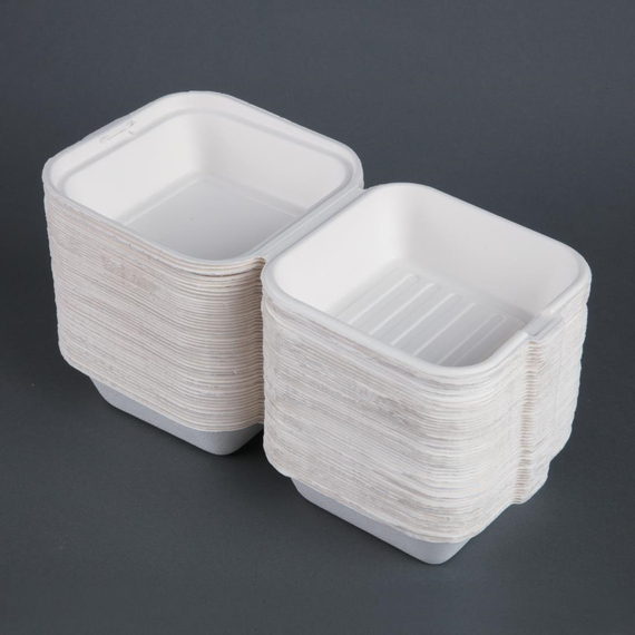 Fiesta Compostable kompostierbare Zuckerrohr Burgerboxen 15,3cm (500 Stück) 5 Fiesta Compostable kompostierbare Zuckerrohr Burgerboxen 15,3cm (500 Stück)