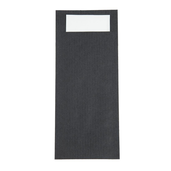 Europochette Schwarze Bestecktasche mit weißer Serviette (Box 500) (500 Stück) Europochette Schwarze Bestecktasche mit weißer Serviette (Box 500) (500 Stück)