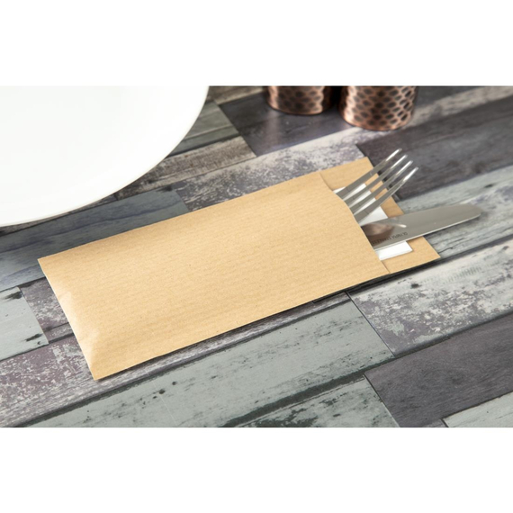 Europochette Brauner Besteckbeutel mit weißer Serviette (Box 500) (500 Stück) 4 Europochette Brauner Besteckbeutel mit weißer Serviette (Box 500) (500 Stück)