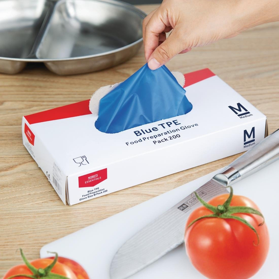 Nisbets Essentials Puderfreie TPE-Handschuhe Blau M (200 Stück) 5 Nisbets Essentials Puderfreie TPE-Handschuhe Blau M (200 Stück)