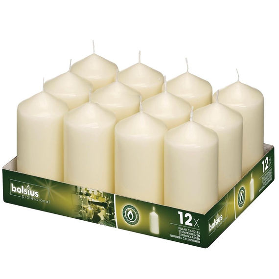 Bolsius Stumpenkerzen elfenbeinfarben 120mm hoch 12 Stück Packung Bolsius Stumpenkerzen elfenbeinfarben 120mm hoch 12 Stück Packung