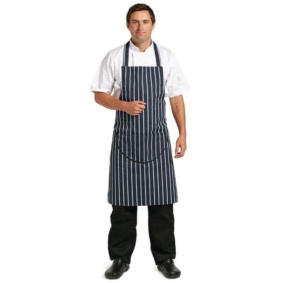 Whites Latzschürze mit Tasche blau-weiß gestreift 1 Whites Latzschürze mit Tasche blau-weiß gestreift
