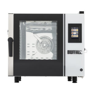 Buffalo Freistehender Smart Touchscreen Kompakt Kombi Ofen 6 Stück GN 1/1 mit Installationskit und Dunstabzugshaube