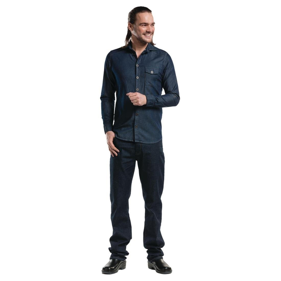 Chaud Devant Herrenkochhemd lange Ärmel blauer Denim S Chaud Devant Herrenkochhemd lange Ärmel blauer Denim S