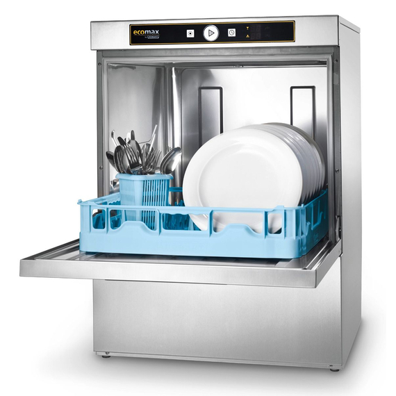 Hobart Ecomax Geschirrspülmaschine F504S-10C mit integr. Klarspülpumpe, tankabdeckendes Sieb, Klarspüldosierpumpe und integrierte Enthärtung Hobart Ecomax Geschirrspülmaschine F504S-10C mit integr. Klarspülpumpe, tankabdeckendes Sieb, Klarspüldosierpumpe und integrierte Enthärtung