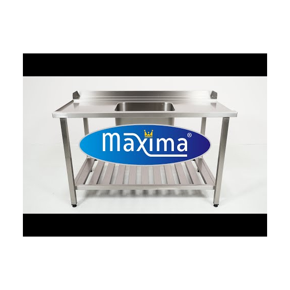 Maxima Gastro Geschirrspültisch - 160 x 75 cm - links - mit Waschbecken und Backsplash - inkl. Lagerregal 4 Maxima Gastro Geschirrspültisch - 160 x 75 cm - links - mit Waschbecken und Backsplash - inkl. Lagerregal