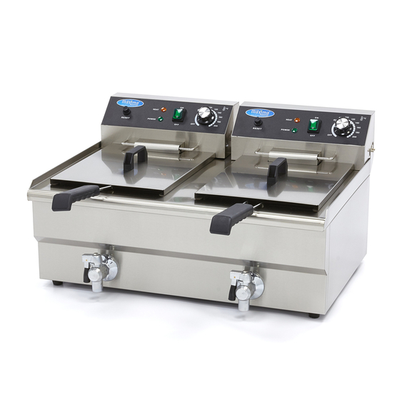Maxima Gastro Fritteuse - 2 x 16 l - 2 Körbe - mit Ablasshahn Maxima Gastro Fritteuse - 2 x 16 l - 2 Körbe - mit Ablasshahn