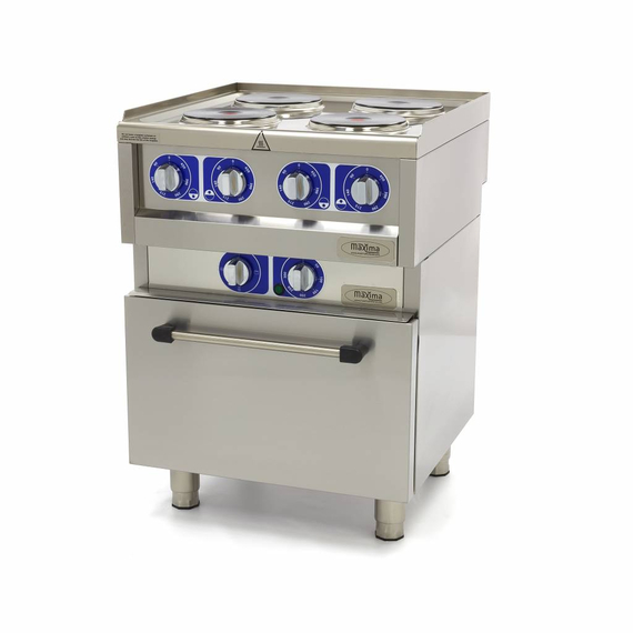 Maxima Commercial Klasse Gastro Kochplatte - Elektrisch - 600 x 600 mm tief - 4 Brenner - mit Ofen - 10000 Watt Maxima Commercial Klasse Gastro Kochplatte - Elektrisch - 600 x 600 mm tief - 4 Brenner - mit Ofen - 10000 Watt